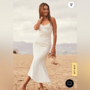 Lulu’s Strictly Romance White Satin Asymmetrical Tiered Midi Dress